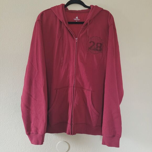 Disney Parks Disneyland Mickey Mouse Zip Hooded Sweatshirt Burgundy Mens Xlarge - Picture 2 of 8